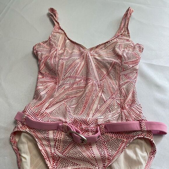 Jantzen VTG White Pink Red One Piece Bathing Suit Swimsuit Size 10 - Picture 2 of 7
